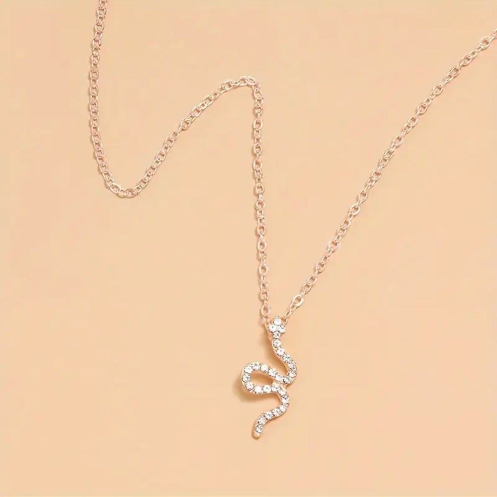 Gold Snake Necklace, Cubic Zirconia Snake Necklace - Picture 3 of 6
